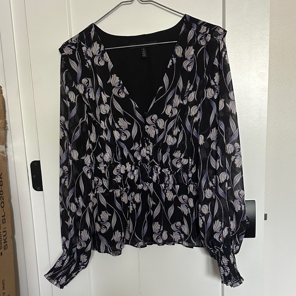 White House Black Market Black and Floral Blouses